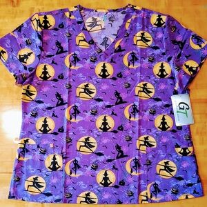 Women's Size 2X Scrub Halloween Witch Yoga Full Moon GT Performance NWT